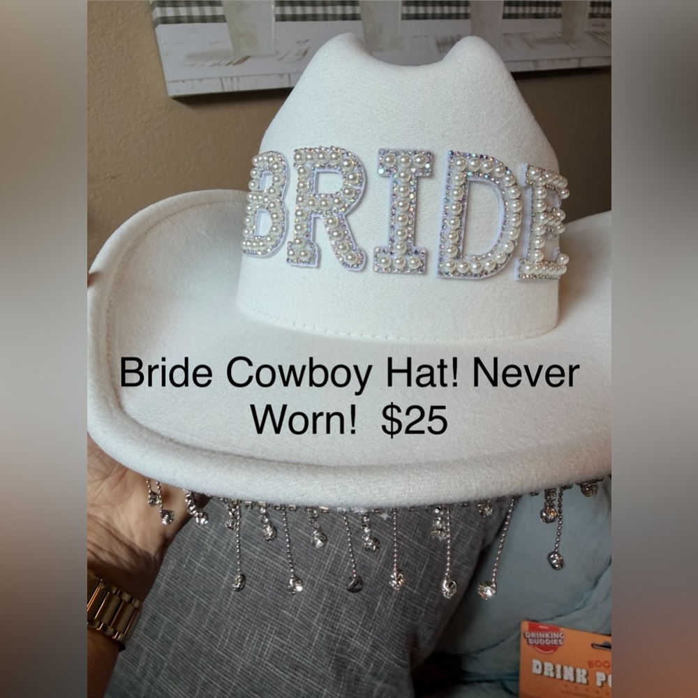 White BRIDE cowboy hat. Never worn. !  Super cute